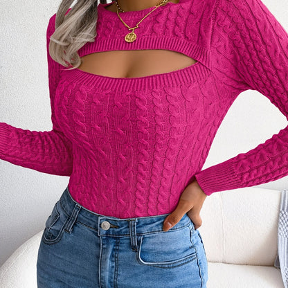 Women’s Hollow-Out Knit Sweater – Sexy Slim-Fit Pullover Top