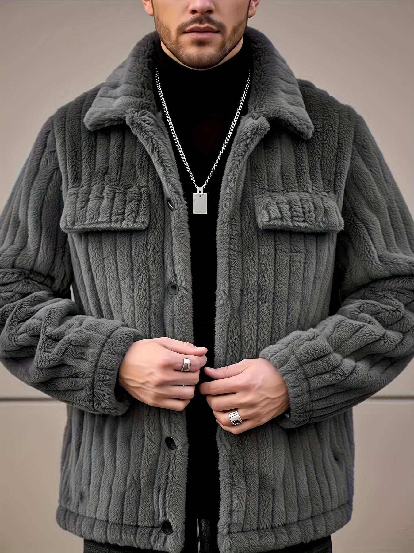 Veste Boutonnée en Flanelle pour Homme – Manteau Décontracté d'Hiver à Revers