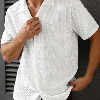 Men’s Jacquard Knit Short Sleeve Shirt – Relaxed Summer Button-Up