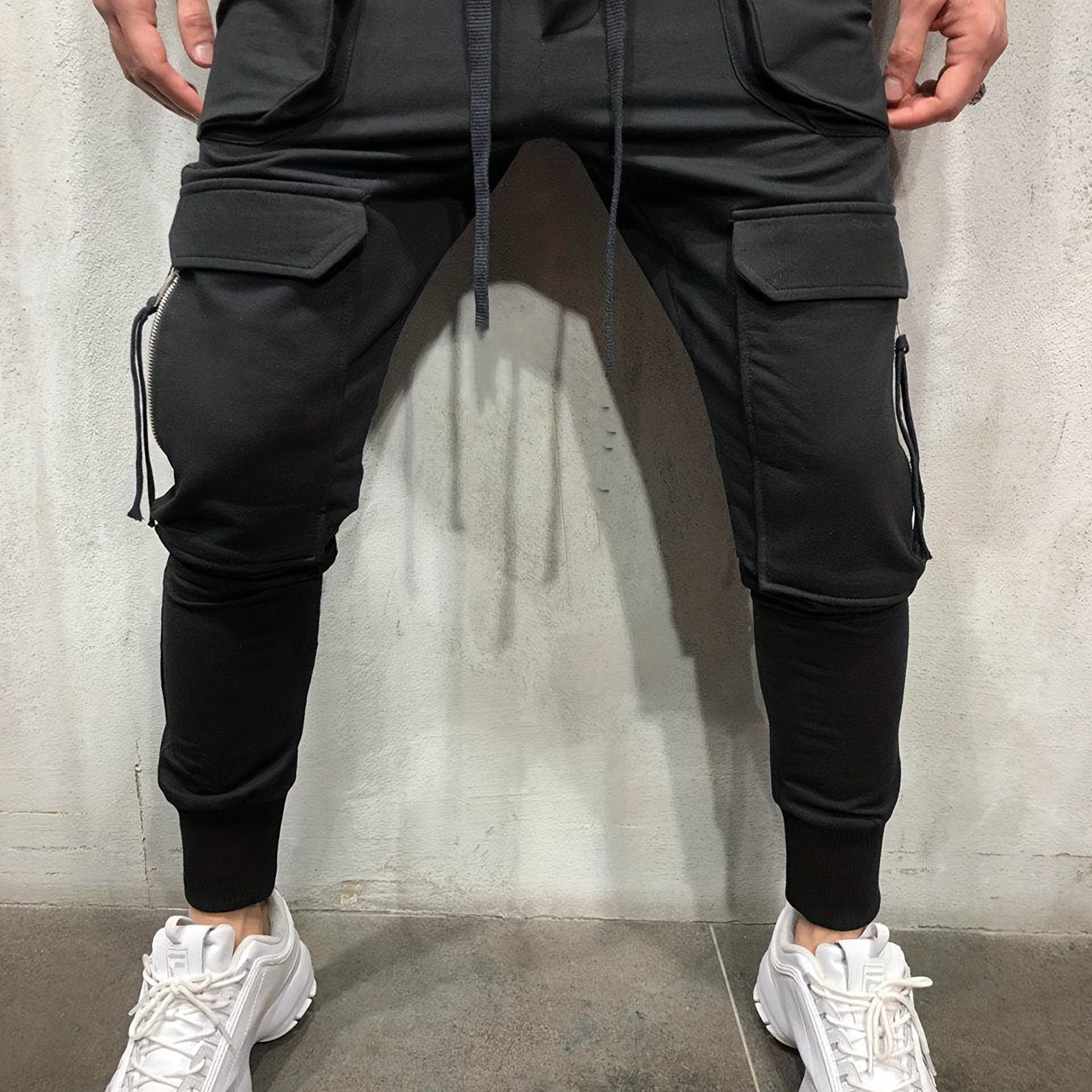 Men’s Streetwear Cargo Pants – Multi-Pocket Drawstring Outdoor Trousers
