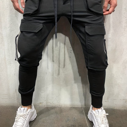 Men’s Streetwear Cargo Pants – Multi-Pocket Drawstring Outdoor Trousers
