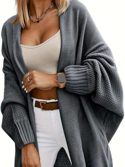Women’s Oversized Knit Cardigan – Open Front Batwing Sleeve Sweater