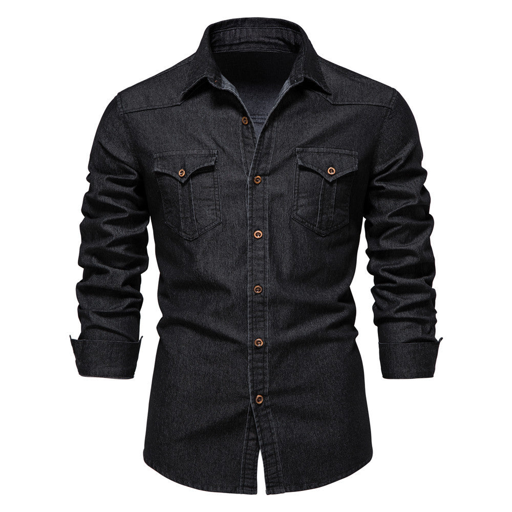 Loom & Soul™ Men’s Denim Shirt – Slim Fit Long-Sleeve Casual Button-Down Top