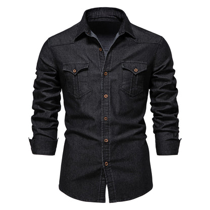 Loom & Soul™ Men’s Denim Shirt – Slim Fit Long-Sleeve Casual Button-Down Top