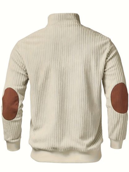 Men’s Stand Collar Half-Zip Pullover – Warm Ribbed Retro Sweatshirt