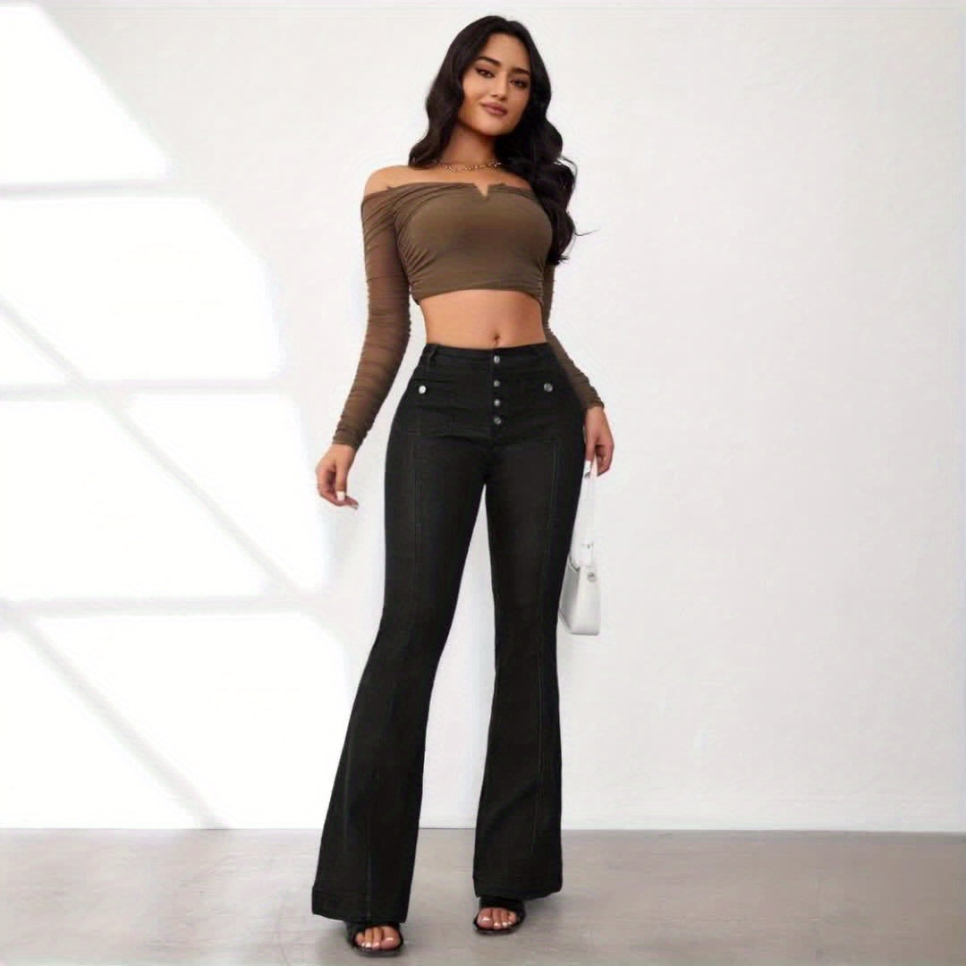 Women’s High-Waist Flare Jeans – Stretchy Vintage Bell Bottoms