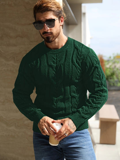 Men’s Striped Knit Sweater – Soft Crewneck Ribbed Trim Pullover