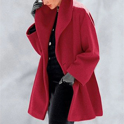 Abrigo suelto de lana para mujer – Chaqueta de invierno casual con cuello redondo