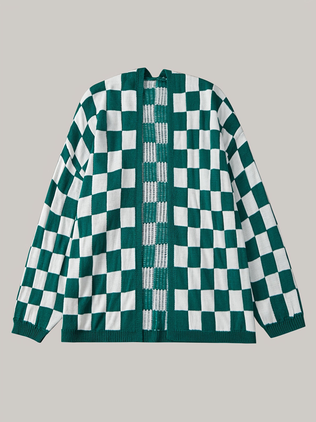 Red & White Gingham Cardigan – Women’s Cozy Fall/Winter Knit Sweater