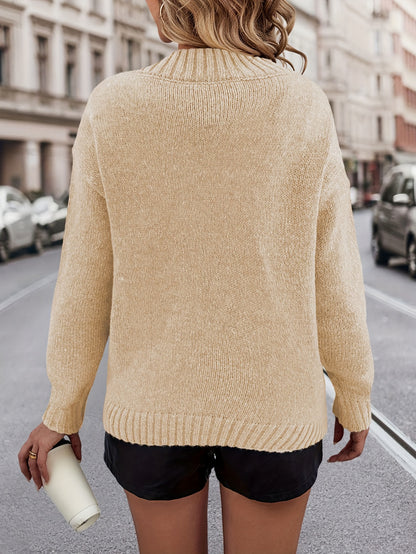 Cozy Heart Print V-Neck Sweater – Soft Knit Pullover for Fall/Winter