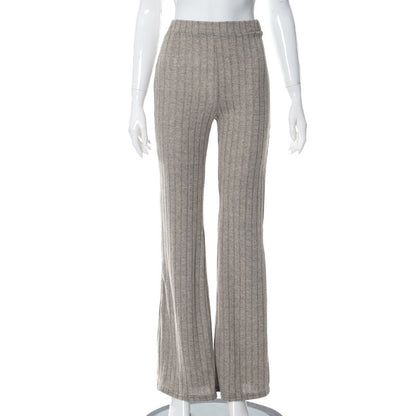 Loom & Soul Women’s Fashionable High Waist Trousers – Lightweight Polyester Wide-Leg Pants with Stitch Detail (Green, Gray, Khaki)