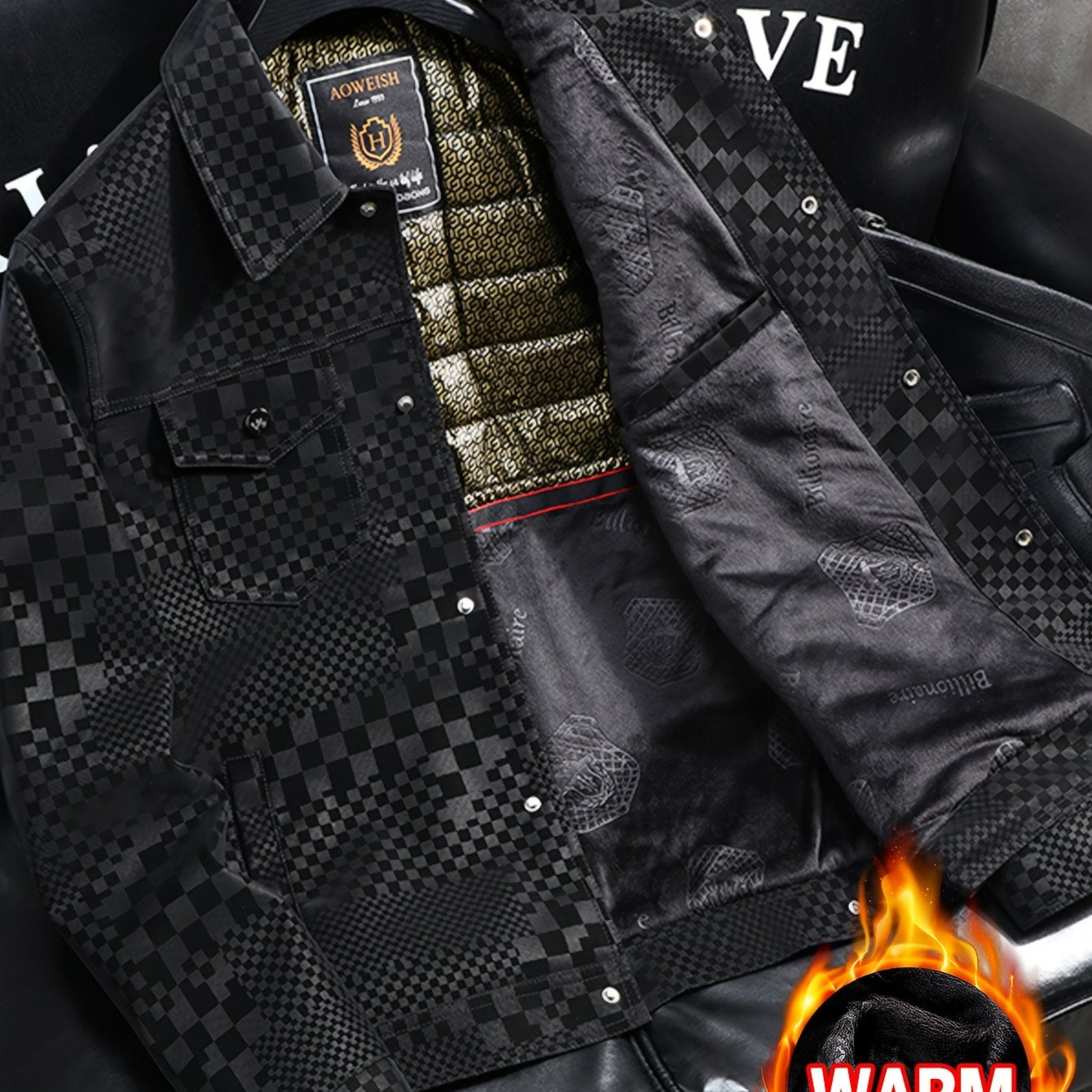 Men’s Checkered PU Coat – Black & Brown Houndstooth Street Jacket