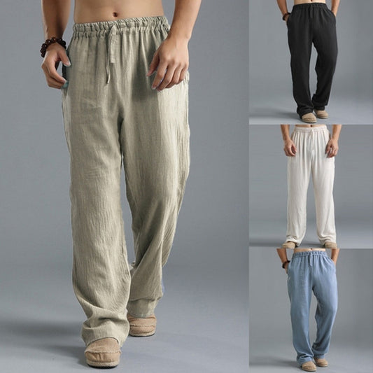 Pantalon en lin respirant pour homme – Pantalon de sport décontracté coupe ample