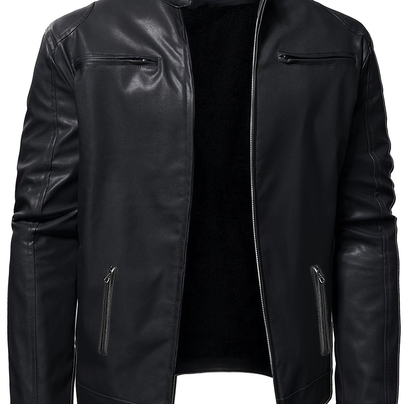 Men’s Windproof PU Jacket – Stand Collar Motorcycle Street Coat
