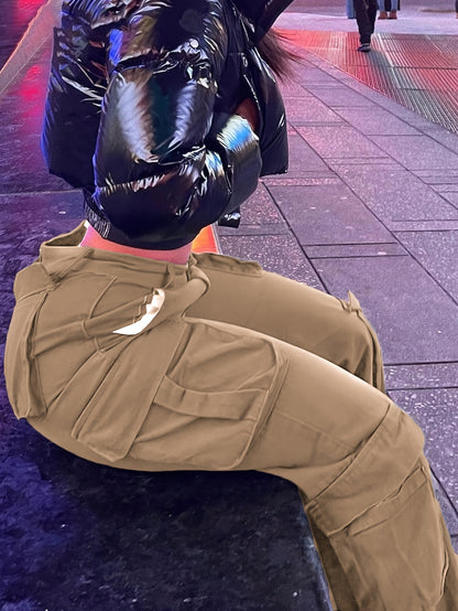 Women’s Retro Y2K Cargo Pants – High-Waisted Wide-Leg Streetwear