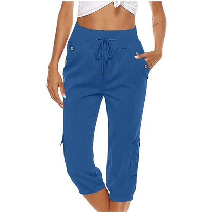 Loom & Soul™ Women’s Cropped Cargo Pants – Cotton Linen Blend with Pockets for Effortless Everyday Style