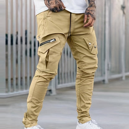 Men’s Black Cargo Pants – Multi-Pocket Drawstring Streetwear Trousers