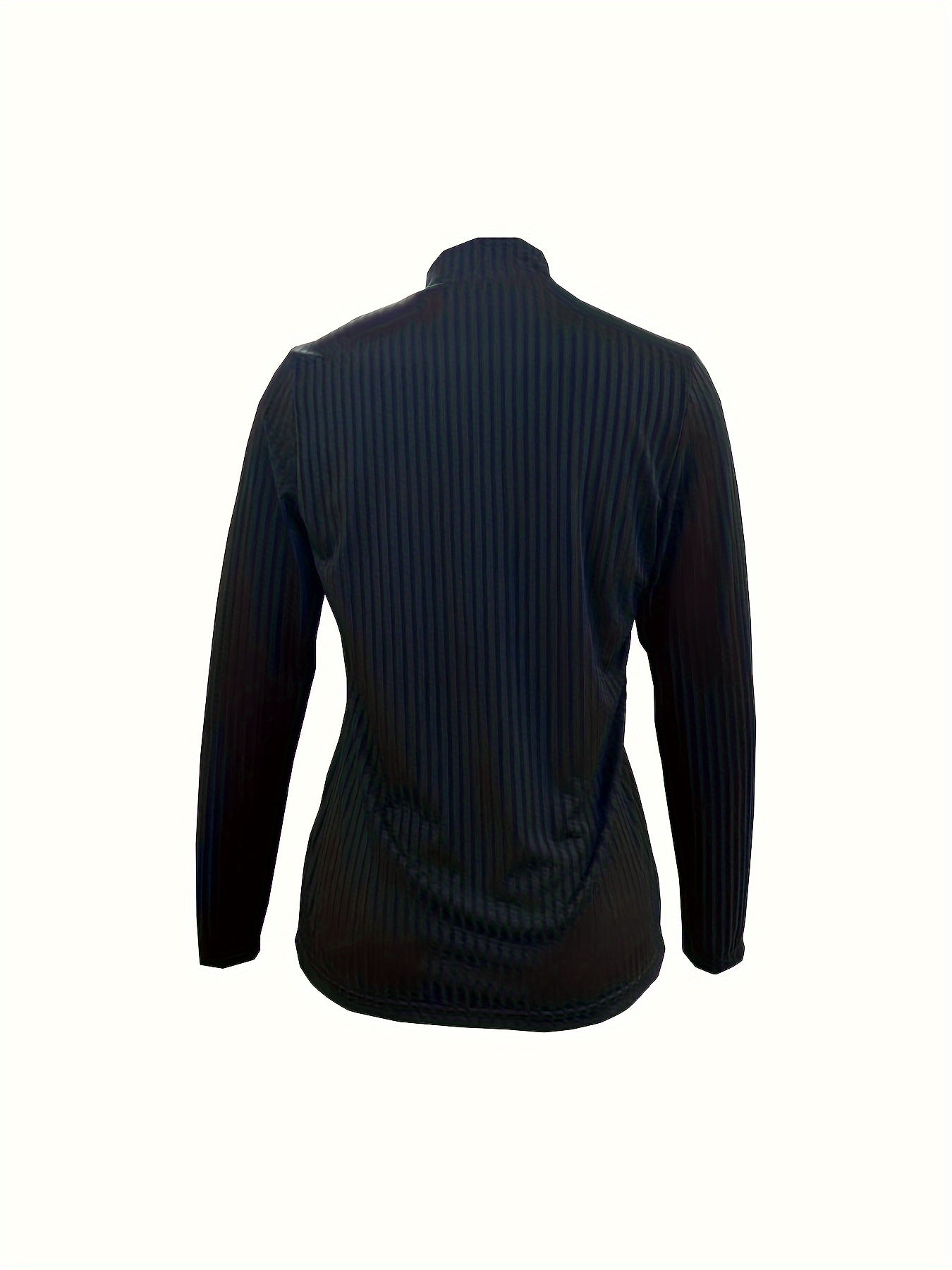 Elegant Zip-Up V-Neck Top – Women’s Solid Color Long Sleeve T-Shirt