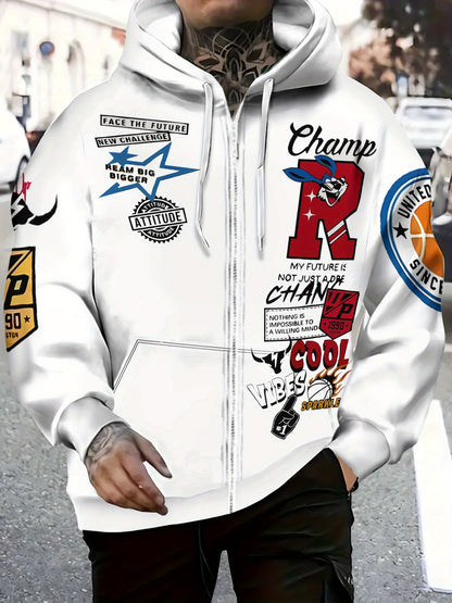 Loom & Soul Men’s Lightweight Zip Hoodie – Sporty Graphic Outdoor Jacket