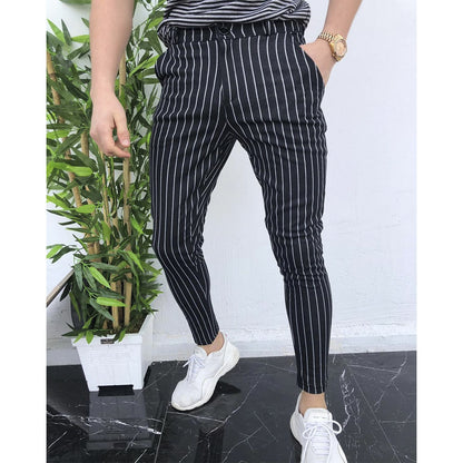 Loom & Soul European Striped Men’s Casual Pants – Slim-Fit Tapered Streetwear Trousers | Modern Minimalist Comfort Wear