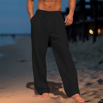 Pantalon large à cordon de serrage pour homme – Pantalon droit décontracté en coton