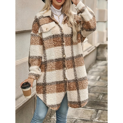 Chaqueta acolchada con solapa, bloques de color y estampado a cuadros para mujer – Estilo Mori