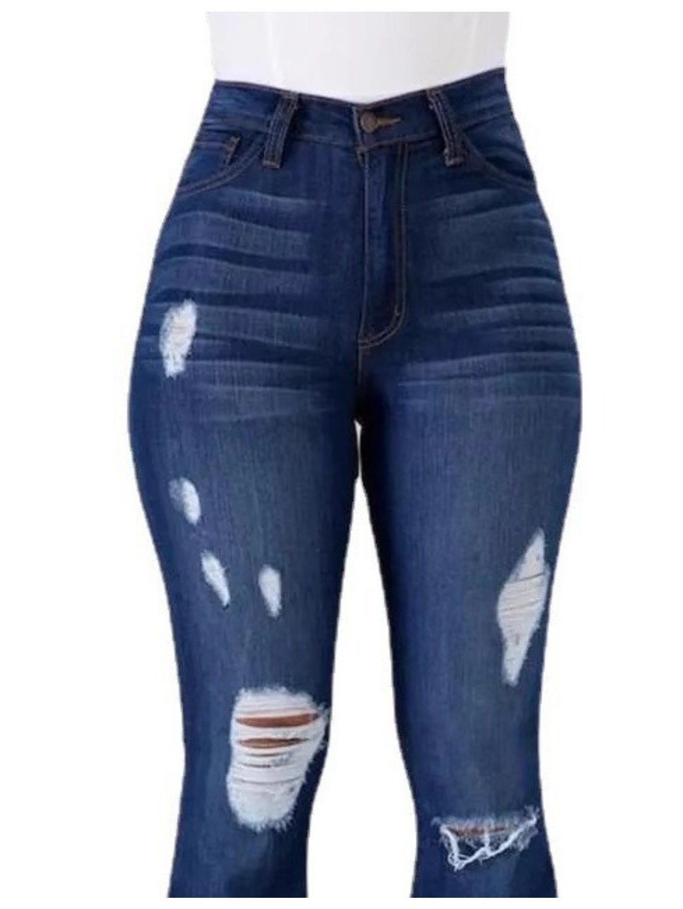 Jean évasé taille haute – Jean denim moulant déchiré extensible