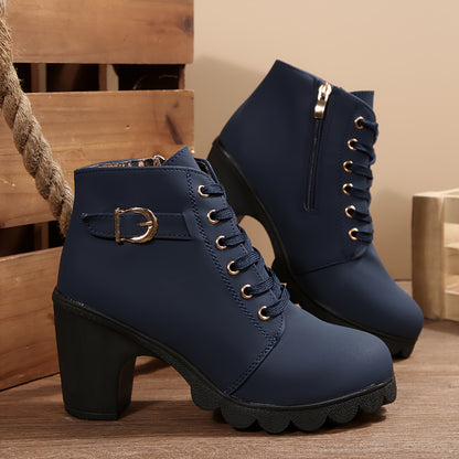 Botines de tacón alto para mujer - Tacón de bloque, elegantes, sin cordones