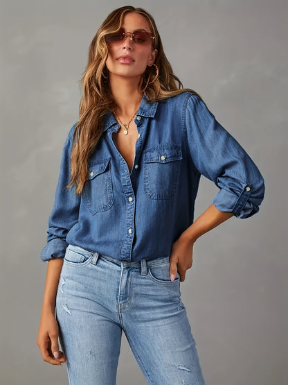 Camisa vaquera de botones para mujer – Blusa de trabajo casual de manga larga