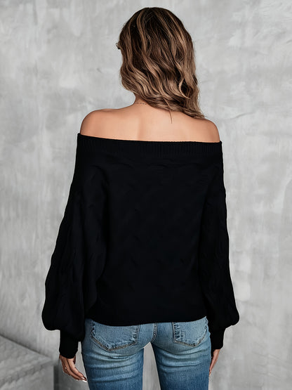 Women’s Off-Shoulder Batwing Sweater – Relaxed All-Season Knit