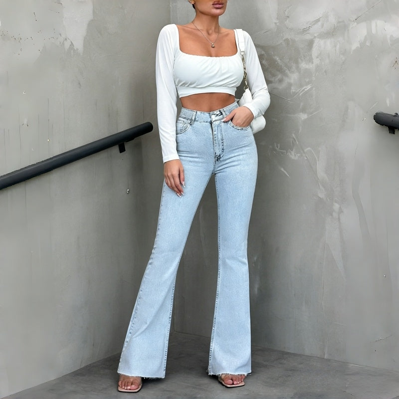 Women’s Raw Hem Flare Jeans – High Waist Vintage Bootcut Fit