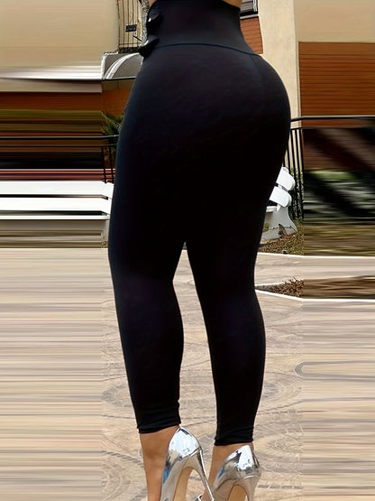 Women’s High-Waist Zipper Slim-Fit Pants – Stretch Dress Pants