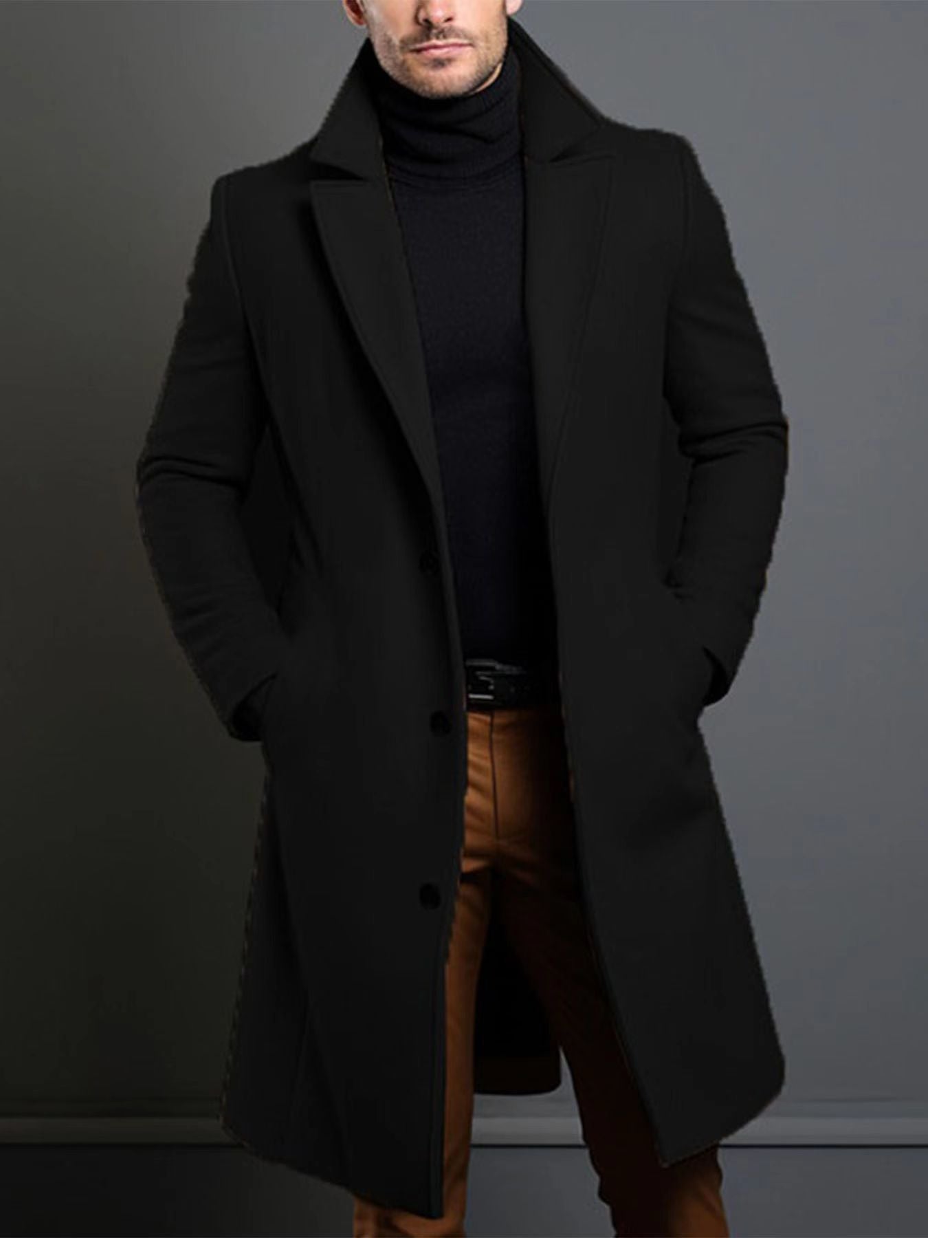 Manteau Classique à Revers pour Homme – Veste d'Hiver à Simple Boutonnage