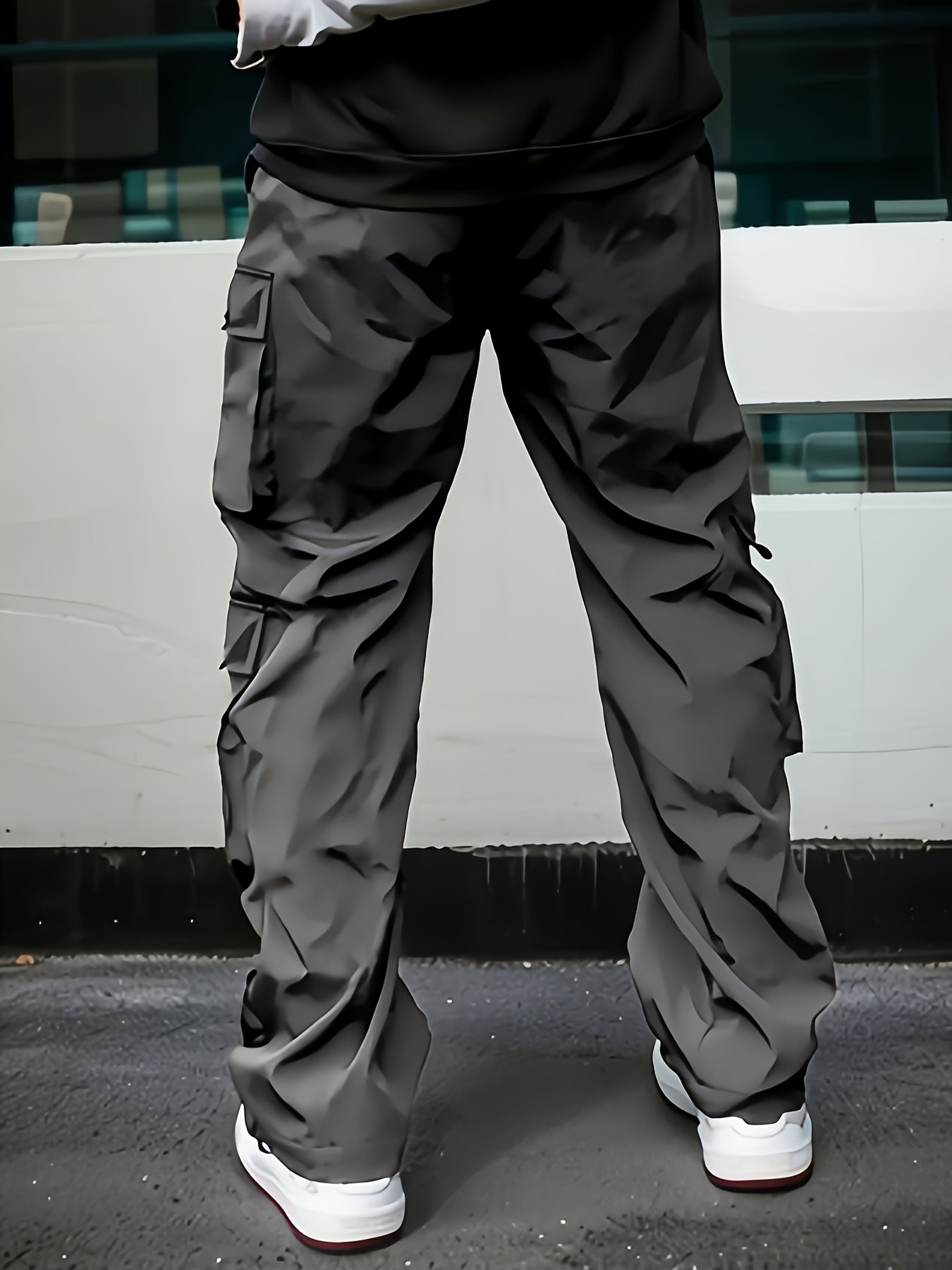 Men’s Black Cargo Pants – Multi-Zip Loose-Fit Outdoor Joggers for Spring/Fall