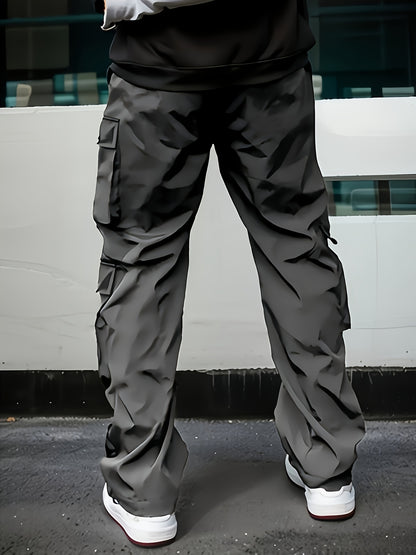 Men’s Black Cargo Pants – Multi-Zip Loose-Fit Outdoor Joggers for Spring/Fall