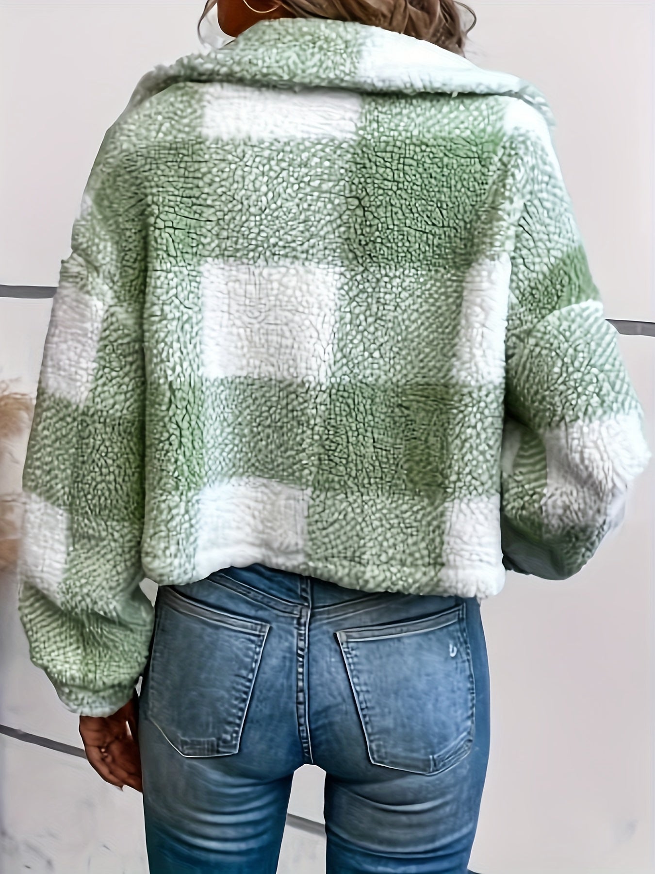 Women’s Plaid Teddy Coat – Warm Button-Up Long Sleeve Winter Outerwear