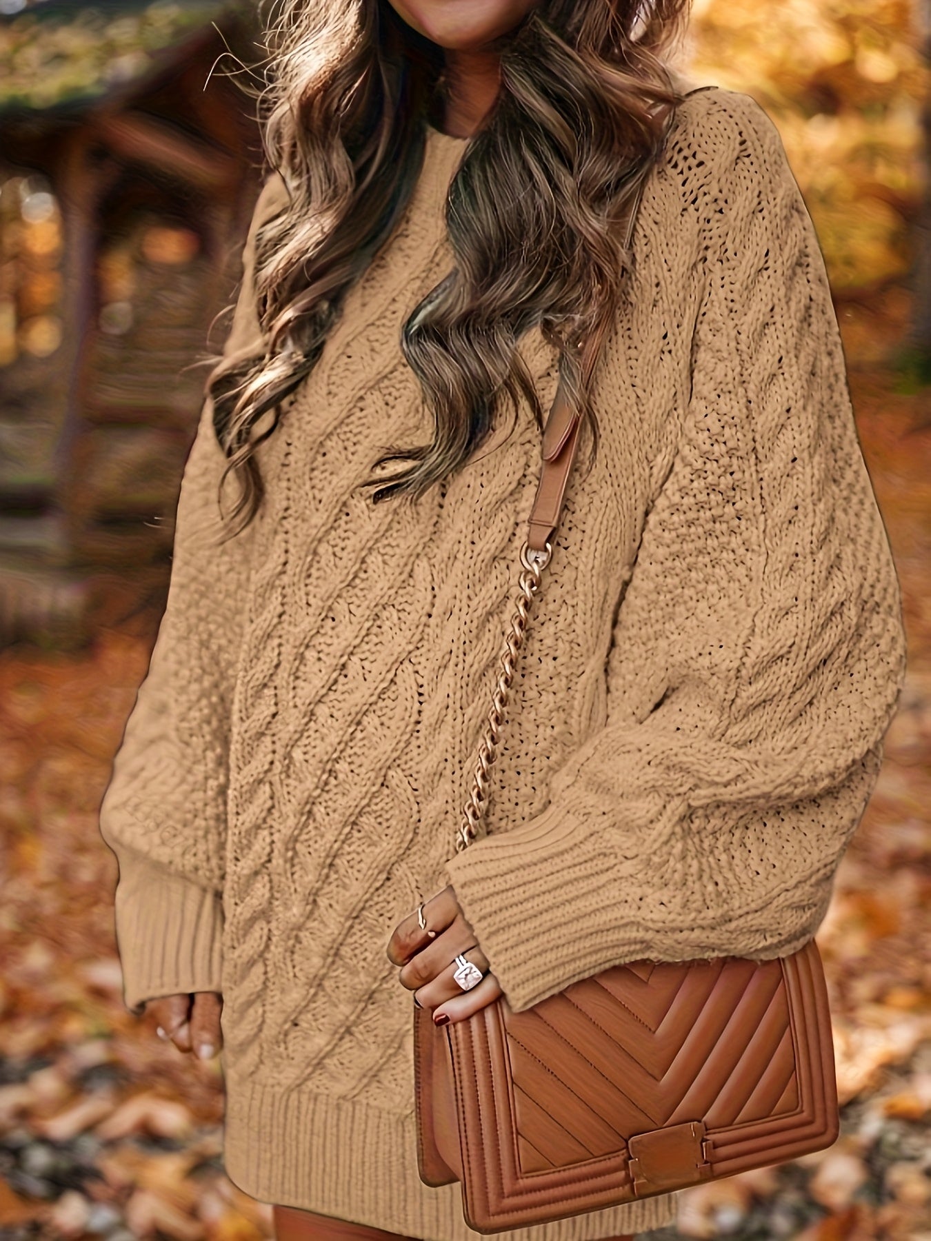 Women’s Vika Sweater – Loose Midi Knit Crewneck Pullover