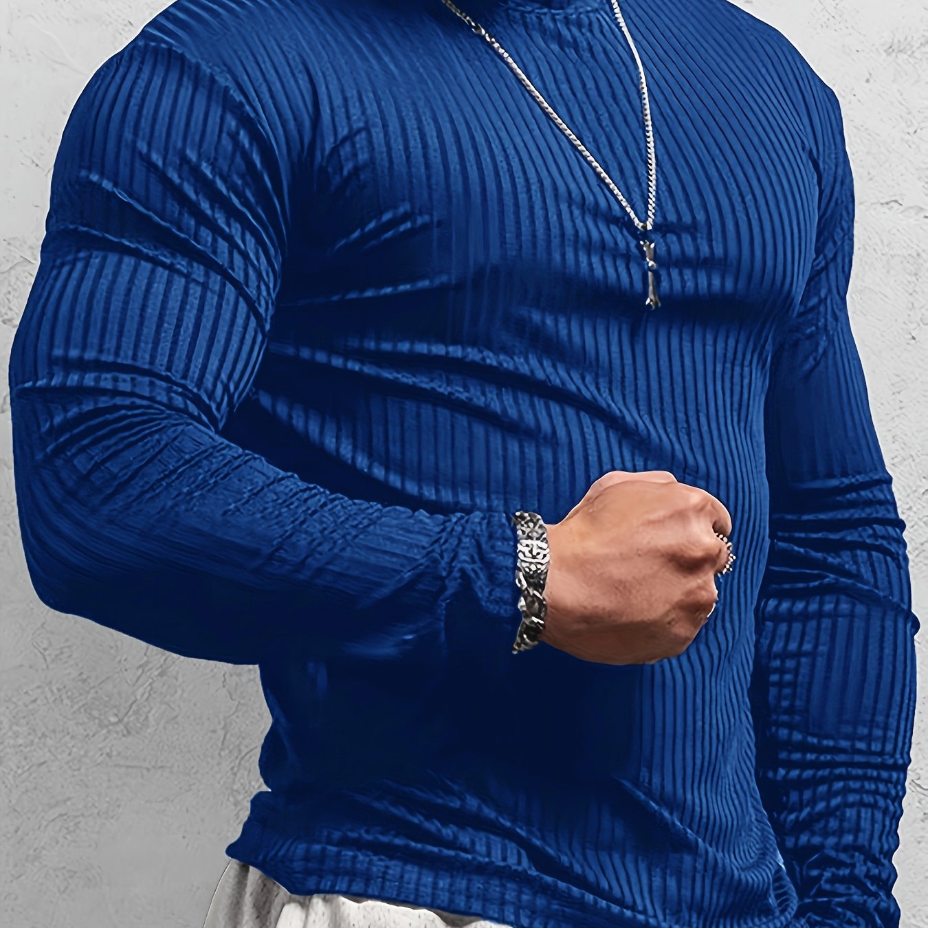 T-shirt côtelé ajusté à manches longues pour homme – Col montant athlétique