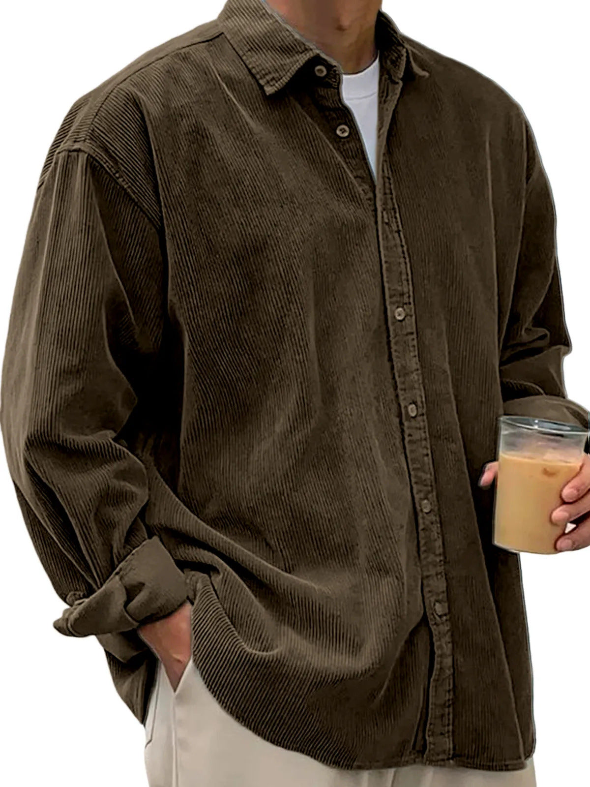 Veste-chemise en velours côtelé pour homme – Manteau décontracté coupe ample pour l'automne