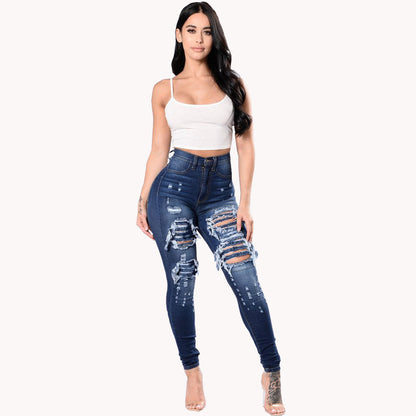 Loom & Soul™ Women’s Ripped Jeans – High-Waist Distressed Denim for Effortless Street Style