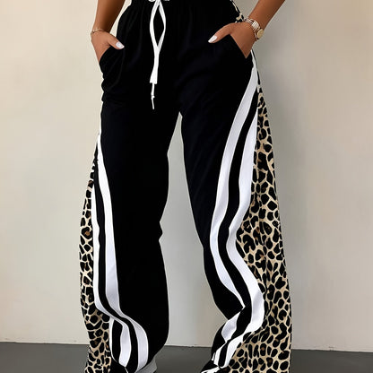 Pantalones Anchos con Estampado de Leopardo para Mujer – Pantalones de Verano Casuales con Cordón