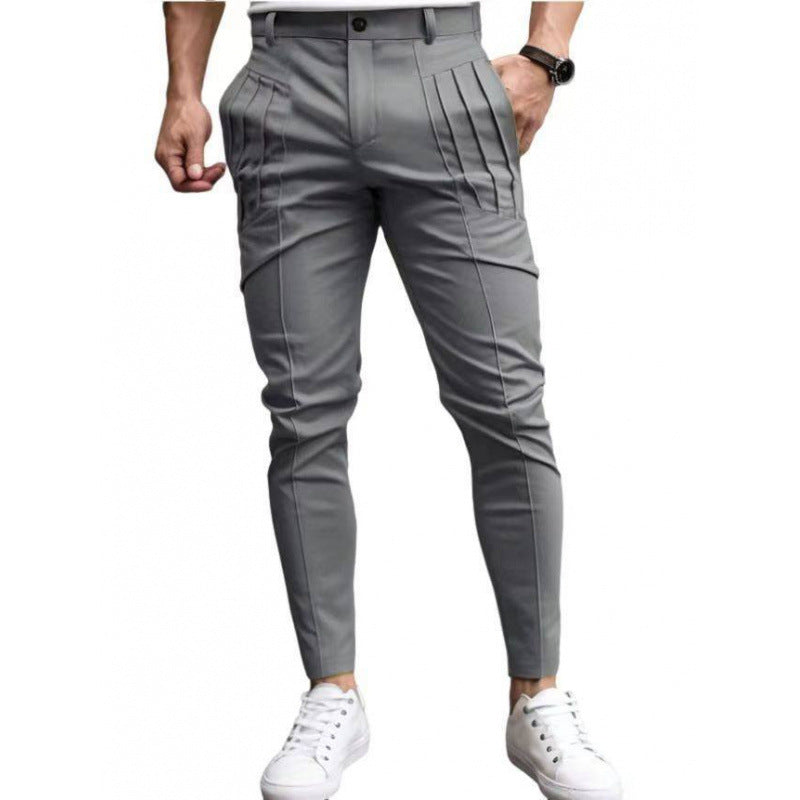 Pantalon habillé court coupe slim pour homme – Taille élastique décontractée doublé polaire