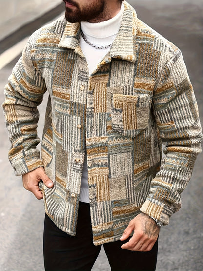 Veste polaire géométrique rétro pour homme – Surchemise boutonnée vintage