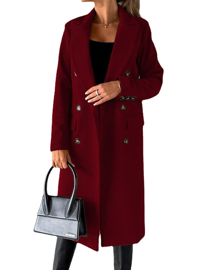 Loom & Soul™ Double-Breasted Lapel Coat – Women’s Slim Long Winter Jacket for Effortless Street Chic