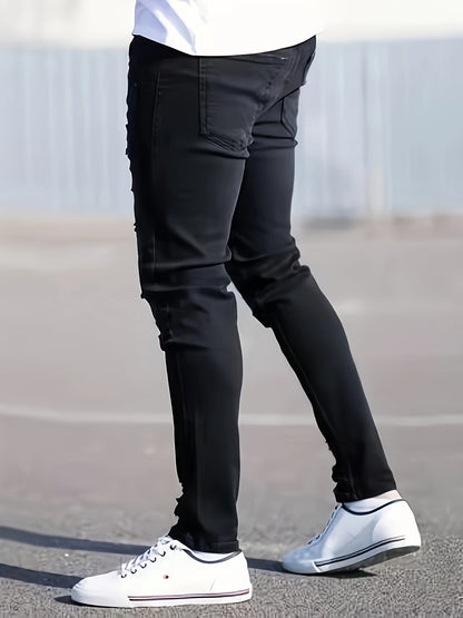 Men’s Black Distressed Skinny Jeans – Ripped Stretch Denim for All Seasons
