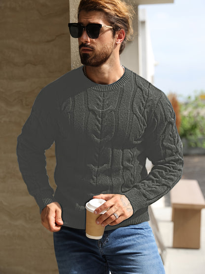 Men’s Striped Knit Sweater – Soft Crewneck Ribbed Trim Pullover