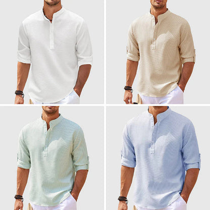 Chemise homme à col montant et manches longues – Pull décontracté coupe ample
