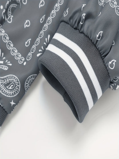 Men’s Paisley Bomber Jacket – Vintage Stand Collar Casual Outerwear