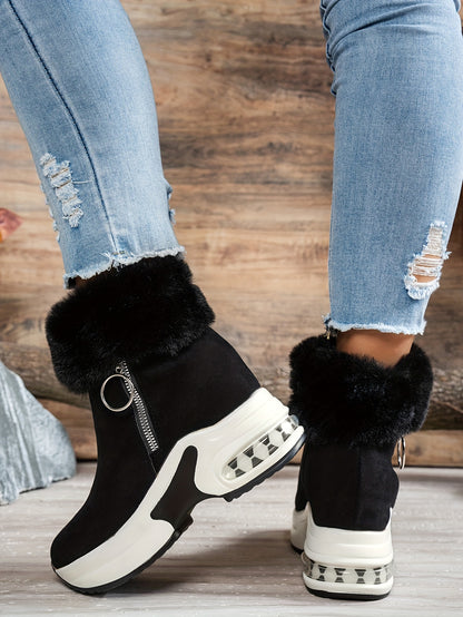 Botines de plataforma para mujer – Zapatos de invierno con cremallera y forro de felpa
