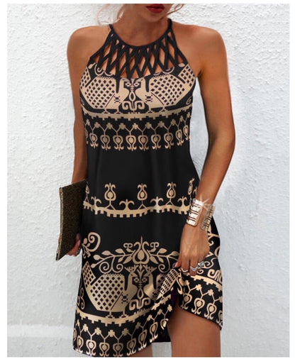 Printed Halter Summer Dress – Casual A-Line Midi Dress for Women